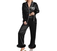 QJDFLL Saint Valentin Ensemble de Pyjama décontracté et Confortable pour Femme, imprimé à la Mode, Chemise Manches Longues Pantalon, Deux Ensembles idee Cadeau 2 Ans(Le Noir,M)