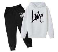 QJDFLL Saint Valentin Ensemble de sweat-shirt à capuche pour enfants imprimé populaire sur sous-vêtements 2023 Vêtements d extérieur manches longues imprimés avec(Blanc,4-5 Years)
