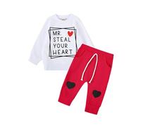 QJDFLL Saint Valentin Ensemble de vêtements Saint-Valentin pour bébés Filles et garçons, 2 pièces, Haut à Manches Courtes Pantalon Enfants Cadeau(Pastèque Rouge,18-24 Months)