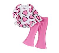 QJDFLL Saint Valentin Ensemble haut à manches longues et pantalon évasé col rond pour fille bébé cadeau anniversaire de(Light Rose,12-18 Months)