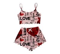 QJDFLL Saint Valentin Ensemble Pyjama Haut sans Manches et Short à imprimé cœur pour Femme Cadeau Grand(Rouge,XL)