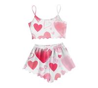 QJDFLL Saint Valentin Ensemble Pyjama Short décontracté à imprimé cœur pour Femme Cadeau(Light Rose,S)