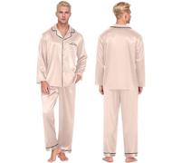 QJDFLL Saint Valentin Et Confortable : Ensemble de Robe Nuit à Manches Longues pour Couples en Soie Plus Douceur Cadeau(Rose,L)