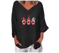 QJDFLL Saint Valentin Femmes Automne Hiver Valentine Coeur imprimé V-Neck Coton Sweat-Shirt à Manches Longues Chandail lâche Chemisier supérieur Decoration Saint(Le Noir,3XL)