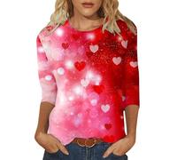 QJDFLL Saint Valentin Haut à col Rond imprimé Saint-Valentin pour Femme, décontracté, Ample, Manches 3/4, t-Shirt Amour Love(Rose Vif,3XL)