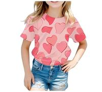 QJDFLL Saint Valentin Haut à Manches Courtes imprimé Mode Saint-Valentin pour Enfants Cadeaux Saint Valentin(Brick Rouge,8-9 Ans)