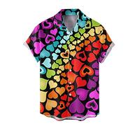 QJDFLL Saint Valentin Homme Printemps Et Été Chemises À Boutonnage Décontracté Saint Valentin Pleine Impression Plage Manches Courtes Vacances en Plein Air De Cadeau(Q,L)