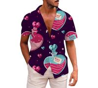 QJDFLL Saint Valentin Homme Saint Valentin Chemise à Manches Courtes Automne décontracté Impression 3D Hawaii Dessus de Cadeau en commun(Violet,L)
