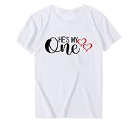 QJDFLL Saint Valentin Jour Tunique Chemises Rondes Cou Manche Courte d Impression Chemise de la Saint-Valentin t-Shirt Couple Femmes décontractées Plus Haut Chemisier(Blanc,S)