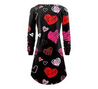 QJDFLL Saint Valentin Ladies Casual Dress Confortable Love imprimé Off-The-Shoulder Robe Sexy T-Shirt Slim Soft idee Cadeau Saint Valentin pour(Le Noir,XXL)