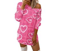 QJDFLL Saint Valentin Ladies Casual Valentine s Day Dress Confortable imprimé Off-The-Shoulder Robe T-Shirt Cadeau Copine(Pastèque Rouge,XL)