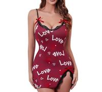 QJDFLL Saint Valentin Nouveau Pyjama de Saint-Valentin pour Femme, Lingerie Sexy, Chemise Nuit à Bretelles en Soie Lait Cadeau(Rouge,M)
