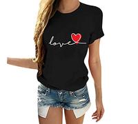 QJDFLL Saint Valentin O Chemisier à Manches Courtes pour Femme imprimé T Tops décontractés Cadeau Mariage(Le Noir,L)