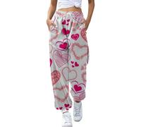 QJDFLL Saint Valentin Pantalon de Jogging Cargo Taille Haute pour Femme | Coupe Ample avec Poche et Cordon Serrage aux Chevilles Cadeaux(Rose,L)