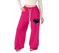 QJDFLL Saint Valentin Pantalon de survêtement Ample pour Fille, léger, à Jambes Droites et avec Poches idée Cadeau(Rose vif2,15-16 Ans)
