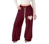 QJDFLL Saint Valentin Pantalon de survêtement Ample pour Fille, léger, à Jambes Droites et avec Poches idée Cadeau(Vin1,15-16 Ans)