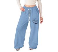 QJDFLL Saint Valentin Pantalon de survêtement Ample pour Fille, léger, à Jambes Droites et avec Poches Cadeau Anniversaire(Bleu Clair,11-12 Ans)