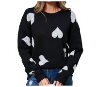 QJDFLL Saint Valentin Pull à Manches Longues et col Rond pour Femme - décontracté en Forme de cœur Cadeau personnalisé Saint(Le Noir,XL)
