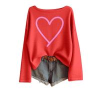 QJDFLL Saint Valentin Pull en Maille à Manches Longues imprimé Saint-Valentin, Coupe Ample et décontractée, col Rond, Doux Confortable. Cadeau Saint Valentin pour(Rouge,S)