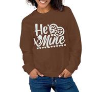 QJDFLL Saint Valentin Pull sans Capuche imprimé cœur He is Lovers Cadeau pour Un(Brun,L)