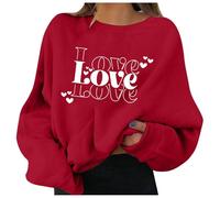 QJDFLL Saint Valentin Pulls à Manches Longues et col Ras du Cou pour Femme, imprimé Graphique, la Saint-Valentin Cadeau Femme(Rouge,XXL)