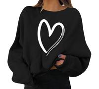 QJDFLL Saint Valentin Pulls à Manches Longues et col Ras du Cou pour Femme, imprimé Graphique, la Saint-Valentin Saint Valentin(Le Noir,XL)