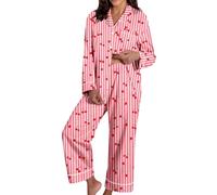 QJDFLL Saint Valentin Pyjama Doux et Confortable, Ensemble Deux pièces composé d Un Haut à Manches Longues Pantalon, idéal pour des Nuits Douces relaxantes la Maison.(Rose,XL)