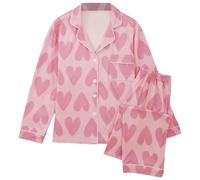 QJDFLL Saint Valentin Pyjama élégant pour la Saint-Valentin, composé d Un Haut à Manches Longues et Pantalon. Gilet Douillet Motif cœur, idéal des soirées de détente(Rose,L)