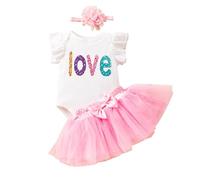 QJDFLL Saint Valentin Robe de Saint-Valentin pour bébé, petite à manches volantées, ensemble princesse 3 pièces cadeaux saint(Rose,9M)
