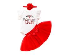 QJDFLL Saint Valentin Robe de Saint-Valentin pour bébé, Petite à Manches volantées, Ensemble Princesse 3 pièces Cadeaux Saint(Blanc,9M)