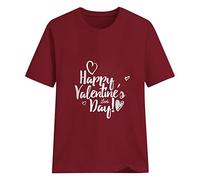 QJDFLL Saint Valentin Round Happy Day T-Shirt à Manches Courtes pour Femme Gnomes and Men s Valentine Print Neck Women Blouse Cadeaux(Rouge,S)
