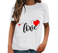QJDFLL Saint Valentin Saint Valentin à Manches Courtes Printemps été Tout imprimé Motif Ample col Rond Haut t-Shirt Cadeau pour ma(Blanc,L)