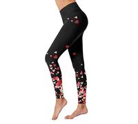 QJDFLL Saint Valentin Série d Impression de la Saint-Valentin Collants Taille Haute pour Femmes Pantalons Compression Yoga Course Fitness Leggings Cadeau Saint(Le Noir,XXL)