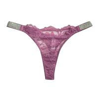 QJDFLL Saint Valentin sous-vêtements Sexy en Dentelle et Strass pour Femmes, de Sport, Fitness, Coupe Haute, Bikini, Pantalon T, rehausseur Fesses Cadeau(Violet,L)