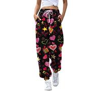 QJDFLL Saint Valentin Sports rétro imprimés Dames Pantalon Drawstring Loose Casual Pants Cadeau pour Un Couple d(Rouge,XXL)