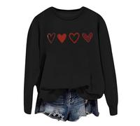 QJDFLL Saint Valentin Sweat à Capuche col Rond imprimé cœur pour Femme, Tendance Automne-Hiver, la Saint-Valentin Cadeau Anniversaire(Le Noir,L)