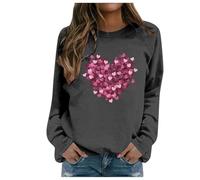 QJDFLL Saint Valentin Sweat à Capuche de Sport Manches Longues et col Rond imprimé décontracté pour Femme la Saint-Valentin Cadeau Grand(Grey,S)