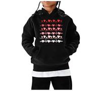 QJDFLL Saint Valentin Sweat à Capuche Manches Longues pour Enfants avec imprimé Saint-Valentin idee Cadeau Saint Valentin(Le Noir,10-12 Years)