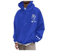 QJDFLL Saint Valentin Sweat à Capuche Manches Longues pour Homme, décontracté, Confortable, imprimé Lettres Cadeau(Bleu,3XL)