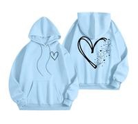 QJDFLL Saint Valentin Sweat à Capuche Unisexe imprimé Saint-Valentin décontracté Haut Ample Cadeau Amoureux pour(Bleu Clair,M)