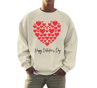 QJDFLL Saint Valentin Sweat-Shirt à col Ras du Cou imprimé Lettre Saint-Valentin pour Hommes et Femmes, Pull-Over décontracté Cadeau Un(Beige,XL)