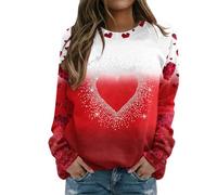 QJDFLL Saint Valentin Sweat-Shirt à col Rond imprimé Saint-Valentin pour Femme, Pull-Over Manches Longues, décontracté, Ample Cadeau Un Couple d(Rouge,M)