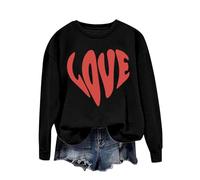QJDFLL Saint Valentin Sweat-Shirt à Manches Longues et col Rond pour Femme, Pull-Over avec imprimé Graphique de cœur, la Saint-Valentin, Automne Hiver, 2024 Cadeaux(Le Noir,L)