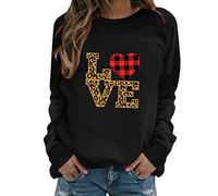 QJDFLL Saint Valentin Sweat-Shirt à Manches Longues imprimé pour Femmes Pull Chemisier décontracté Saint Valentin(Le Noir,M)