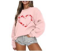 QJDFLL Saint Valentin Sweat-Shirt de Saint-Valentin pour Femme, Chemise en Forme cœur, Pull à Manches Longues (5) Boyfriend(Rose,M)