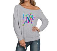 QJDFLL Saint Valentin Sweat-Shirt sans Capuche à Manches Longues et épaules dénudées pour Femme, Pull Sexy col Ras du Cou, Haut décontracté avec imprimé, l Automne(Grey,XXL)