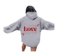 QJDFLL Saint Valentin Sweats à Capuche pour Femmes Sweatshirts Graphiques Word Sweat Tendance Vêtements Preppy Sweat-Shirts Manches Longues Hauts Cadeau Un(Grey,XXL)