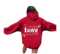 QJDFLL Saint Valentin Sweats à Capuche pour Femmes Sweatshirts Graphiques Word Sweat Tendance Vêtements Preppy Sweat-Shirts Manches Longues Hauts Cadeau Un(Rouge,XXL)