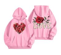 QJDFLL Saint Valentin Sweats à Capuche pour Femmes Sweatshirts Graphiques Word Sweat Tendance Vêtements Preppy Sweat-Shirts Manches Longues Hauts Cadeau Saint(Rose,XXL)