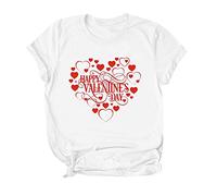 QJDFLL Saint Valentin T Casual Blouse Manches Cou Tops Courts Imprimer Valentine s O Day Happy Women Shirt Femme Cadeaux pour(Blanc,XXL)